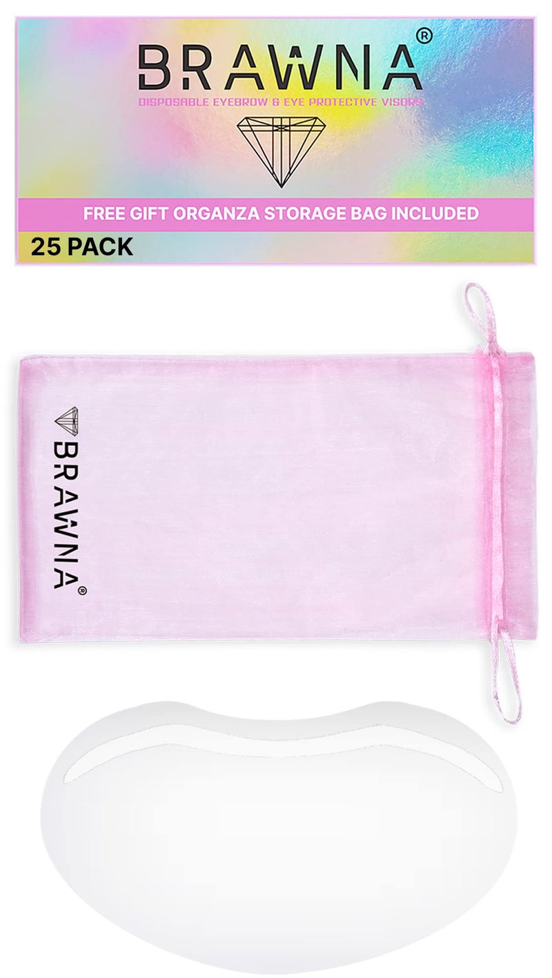 BRAWNA 25 Pack Protective Shower Visors with Pink Organza Bag for Eyelash Extensions, Microblading, Brow Lamination, Eye Surgery, Blepharoplasty - PMU Supplies - Image 1