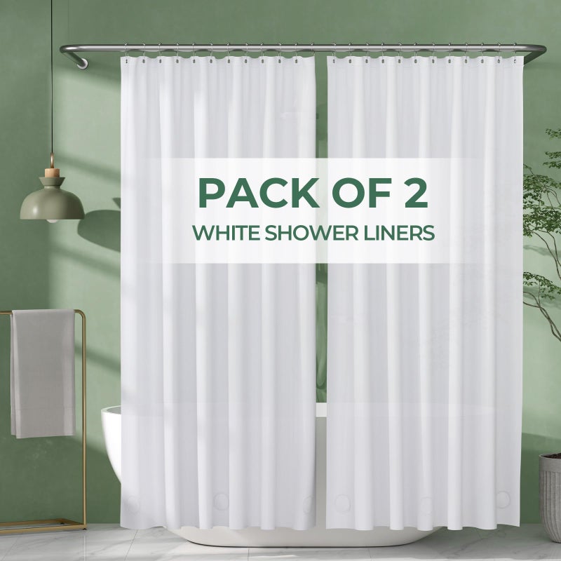 AmazerBath Shower Curtain Liner 2 Pack 72 x 72 Inches PEVA Plastic Shower Liner with 3 Weighted Stones and 12 Rustproof Metal Grommet Standard Size Lightweight Shower Curtain  White - Image 1