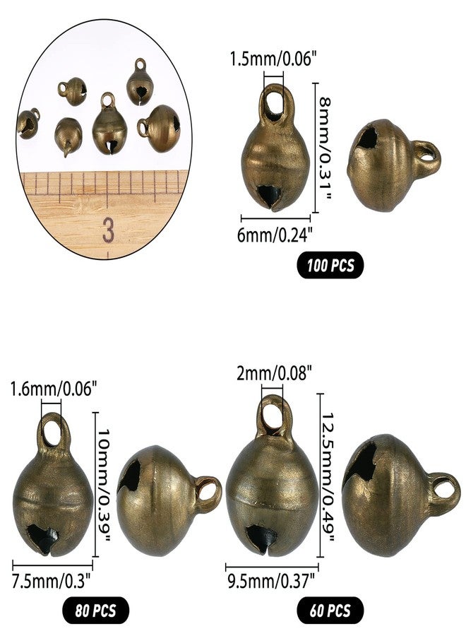 CHGCRAFT 240Pcs 3Sizes Mini Jingle Bell Vintage Bronze Small Elliptical Antique Brass Bell for Crafts and Christmas Halloween Festival Decor,8-12mm - Image 2