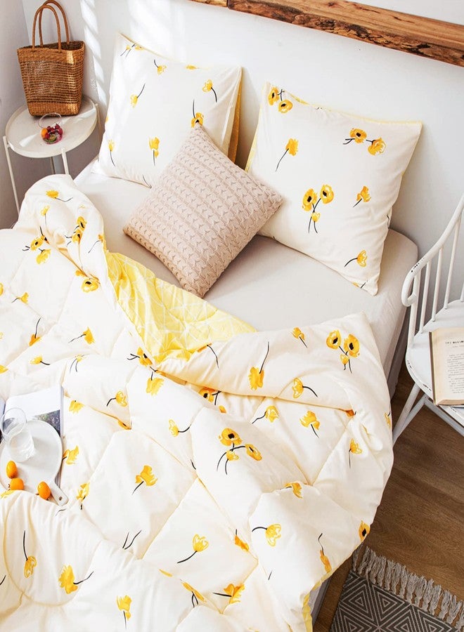 Bedorm Yellow Floral Comforter Women Girls Bedding Set Lucky Clover Flowers Bedspread Fresh Botanical Garden Down Comforter Set Twin Size(Twin, Yellow) - Image 4
