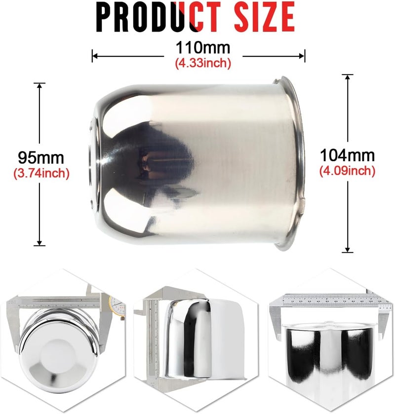 RTRHINOTUNING 4 PCS 3.74in Stainless Steels Wheel Center Caps for 3.74in Trailer Truck Rim Center Hole, Chrome Hub Caps - Image 2
