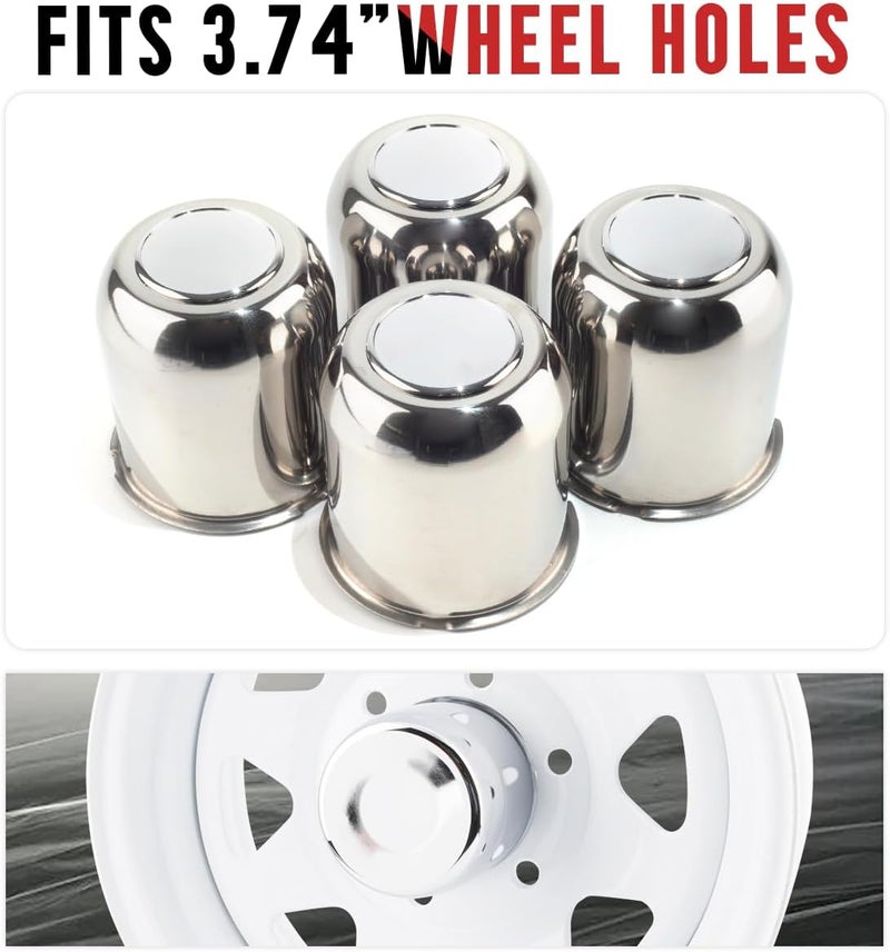 RTRHINOTUNING 4 PCS 3.74in Stainless Steels Wheel Center Caps for 3.74in Trailer Truck Rim Center Hole, Chrome Hub Caps - Image 3