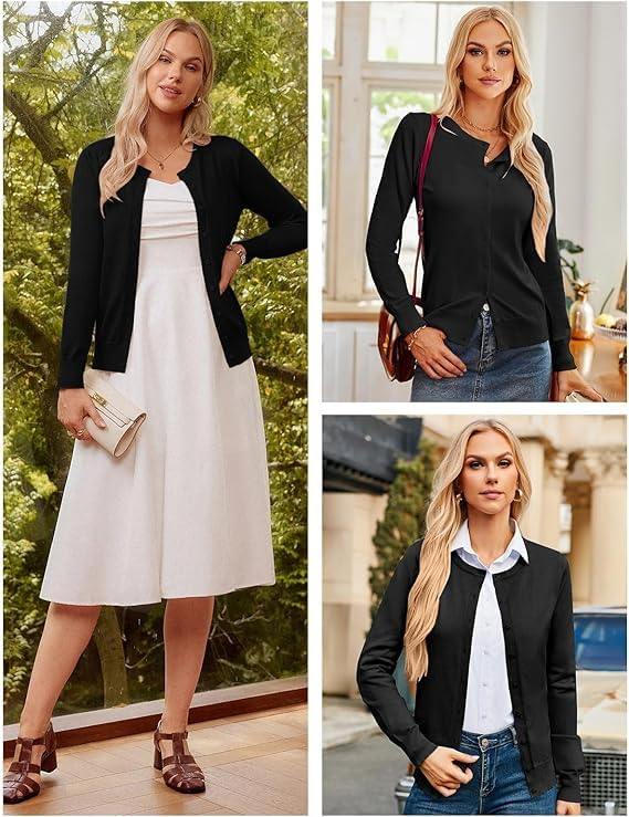 GRACE KARIN Black Cardigan for Women Button Up Long Sleeve Crew Neck Soft Knit Cardigan Sweater (M,Black) - Image 4