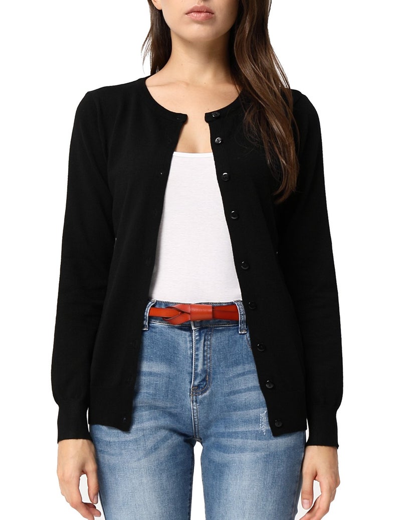 GRACE KARIN Black Cardigan for Women Button Up Long Sleeve Crew Neck Soft Knit Cardigan Sweater (M,Black) - Image 1