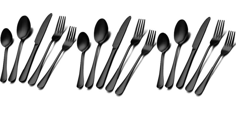 MOBDESK 15 Black Silverware Set Stainless Steel Flatware Cutlery Set Include KnivesForksSpoons Mirror Polished Dishwasher Safe LongLasting Durability Set for Home Restaurant Gifting - Image 1