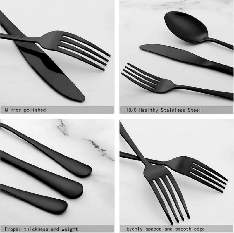 MOBDESK 15 Black Silverware Set Stainless Steel Flatware Cutlery Set Include KnivesForksSpoons Mirror Polished Dishwasher Safe LongLasting Durability Set for Home Restaurant Gifting - Image 3