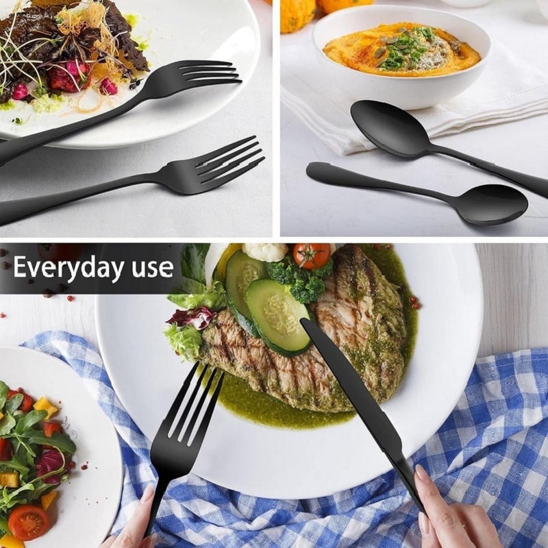 MOBDESK 15 Black Silverware Set Stainless Steel Flatware Cutlery Set Include KnivesForksSpoons Mirror Polished Dishwasher Safe LongLasting Durability Set for Home Restaurant Gifting - Image 5