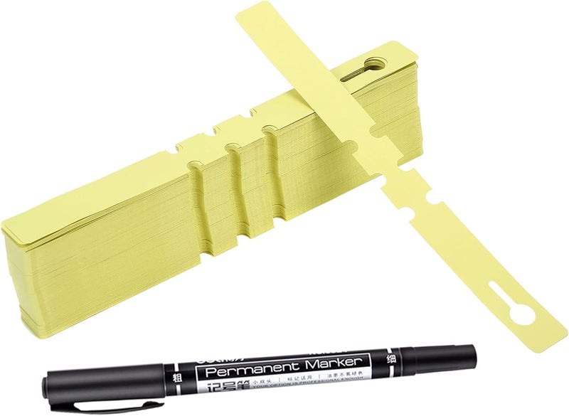 Mihey 200 Pcs Yellow Plastic Plant Tags with a Marker Pen, Wrap Around Hanging Tree Tags Nursery Garden Labels Waterproof Nursery Garden Stakes, 2x20cm - Image 1