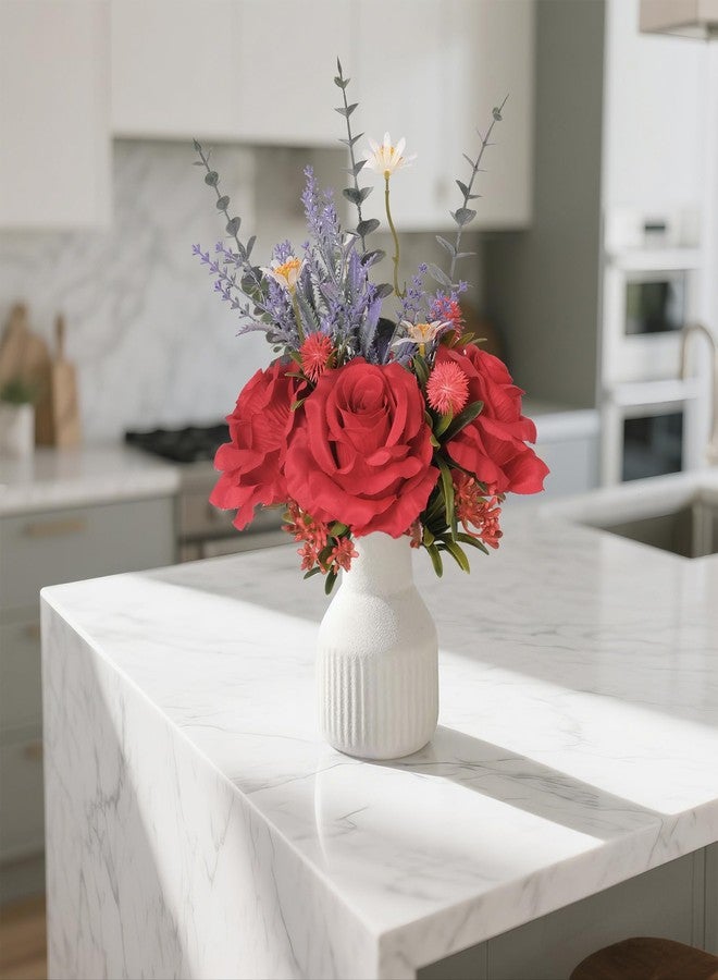 HEMYLU Artificial Flowers in Vase, Silk Roses Flowers Artificial Eucalyptus Lavenders Small Daisies and Fake Plants in White Ceramic Vase, Floral Centerpieces for Tables, Faux Flowers for Coffee Table Décor - Image 4