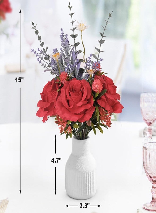 HEMYLU Artificial Flowers in Vase, Silk Roses Flowers Artificial Eucalyptus Lavenders Small Daisies and Fake Plants in White Ceramic Vase, Floral Centerpieces for Tables, Faux Flowers for Coffee Table Décor - Image 3