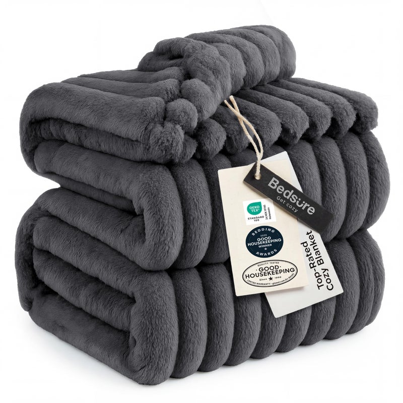 Bedsure GentleSoft Grey Fleece Queen Blanket for Couch - Cozy Soft Blankets for Women, Cute Small Throws for Girls, 90x90 Inches - Image 1