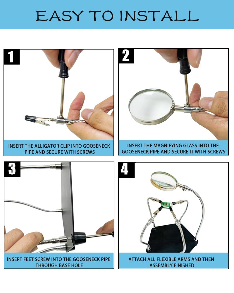 Kaisiking Helping Hands Soldering Station Kit â€¢ Magnifying Glass â€¢ 4 Flexible Helping Hand Arms â€¢ Third Hand Soldering Tool for Electronic Repair Soldering Jewelry Crafts - Image 4