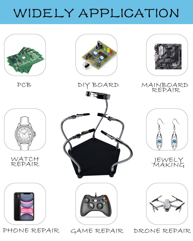 Kaisiking Helping Hands Soldering Station Kit â€¢ Magnifying Glass â€¢ 4 Flexible Helping Hand Arms â€¢ Third Hand Soldering Tool for Electronic Repair Soldering Jewelry Crafts - Image 5