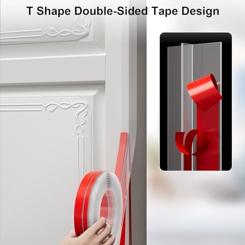 Elvone T-Shaped Door Draft Stopper, 1.37 in x 20 Ft Silicone Seal Strip for Windows Gaps, Weather Stripping Seal Strip Shower Sweep, Clear - Image 3