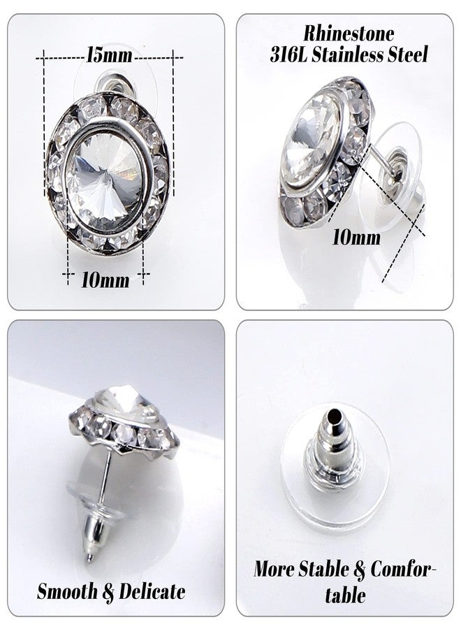BESTEEL Rhinestone Earrings Round Shaped Acrylic Stone Inside Crystal Halo Stud Earrings for Dance Competitions Stage Opera Performance Wedding Party Earrings Jewelry 15mm, 6/12 Pairs, Stainless - Image 2