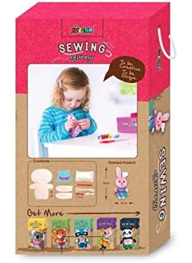 أفينير مجموعة خياطة يدوية للأطفال شكل أرنب من أفينير – عدة أشغال يدوية إبداعية للأطفال من عمر 6 سنوات فأكثر بألوان متعددة - Image 2
