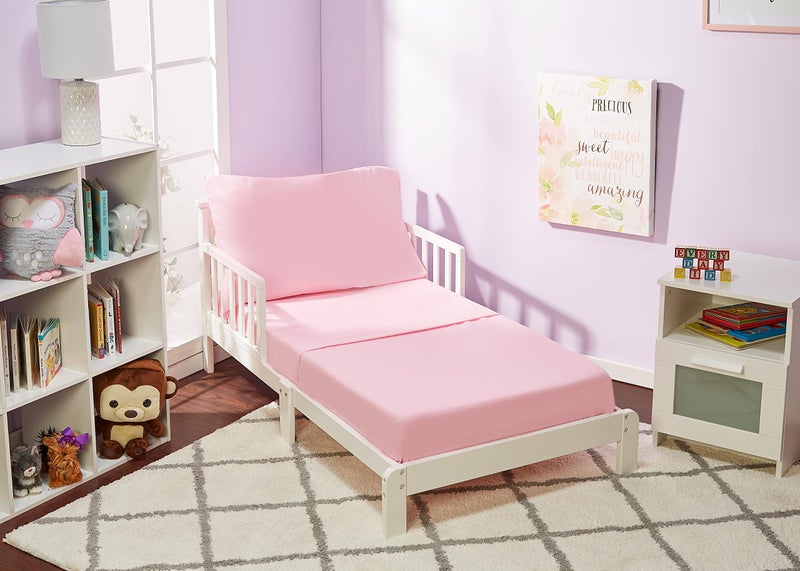 EVERYDAY KIDS EVERYDAY KIDS 3 Piece Toddler Sheet Set Soft Breathable Microfiber Toddler Bedding Includes a Flat Sheet a Fitted Sheet and a Pillowcase Solid Pink