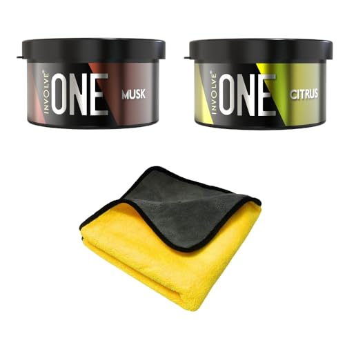 Involve your senses One Fiber Combo- Musk & Citrus Car perfume with Microfiber Cloth (Multicolour)| Car Air Freshener |Car accessories Interior - Image 1