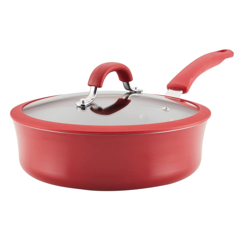 Rachael Ray Cook Create Nonstick Saut Pan with Lid 3 Quart Red