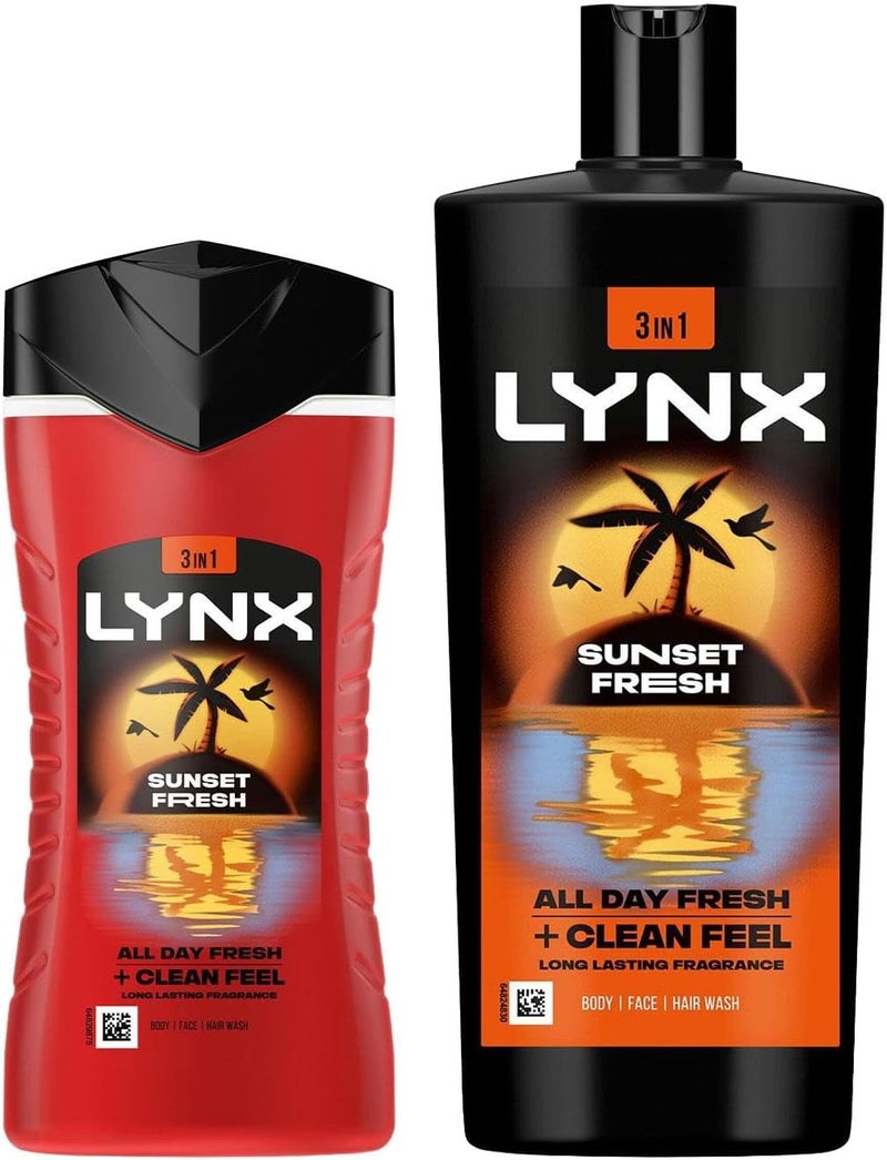 Lynx Sunset Fresh Shower Gel 2pk Bundle of 225ml 700ml for LongLasting Scent