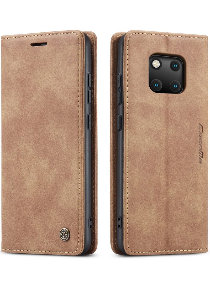 CaseMe Phone Case Luxury PU Leather Design 013 Flip Cover Card Slot Holder Cover For Mate 20 Pro (Brown) - Image 1