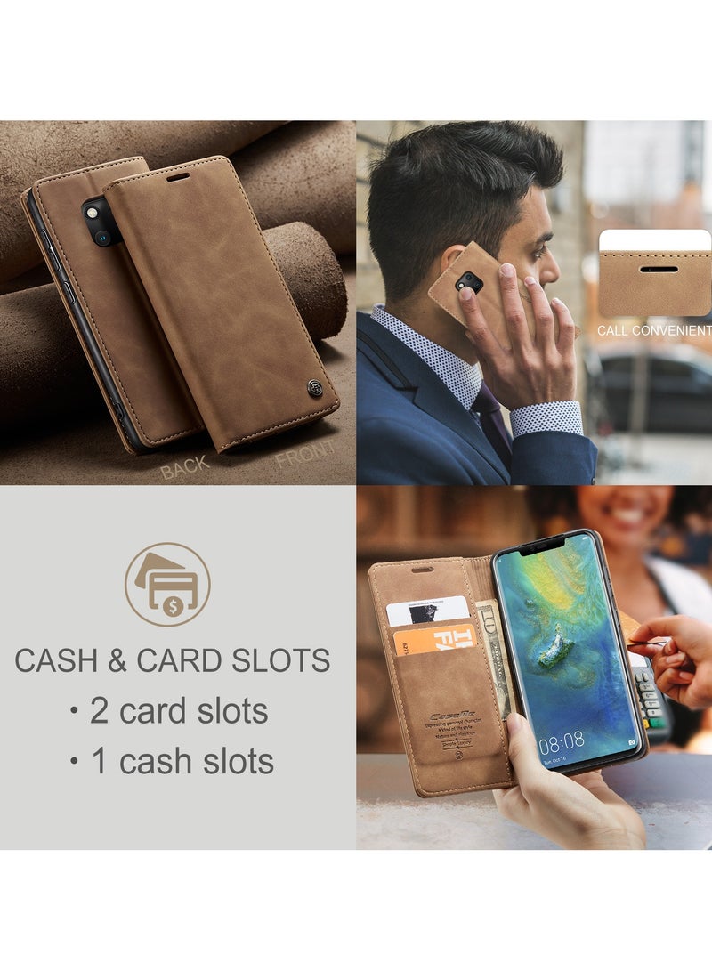 CaseMe Phone Case Luxury PU Leather Design 013 Flip Cover Card Slot Holder Cover For Mate 20 Pro (Brown) - Image 4