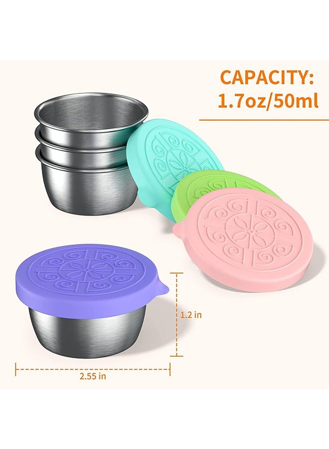 Arabest Salad Dressing Container to Go, 4x1.7oz Kids Lunch Container, Reusable Stainless Steel Sauce Cups Containers Leakproof Silicone Lids for Lunch Bento Box, Picnic and Travel - Image 2