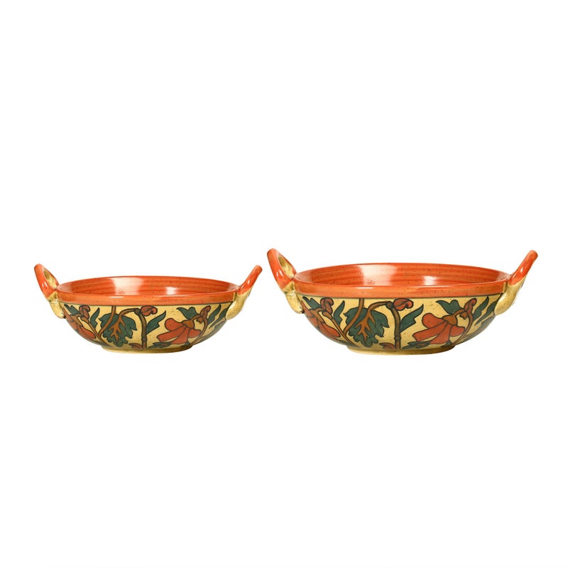 Caffeine Ceramic Handmade Orange kohbar Serving Kadhai (Set of 3) - Image 2