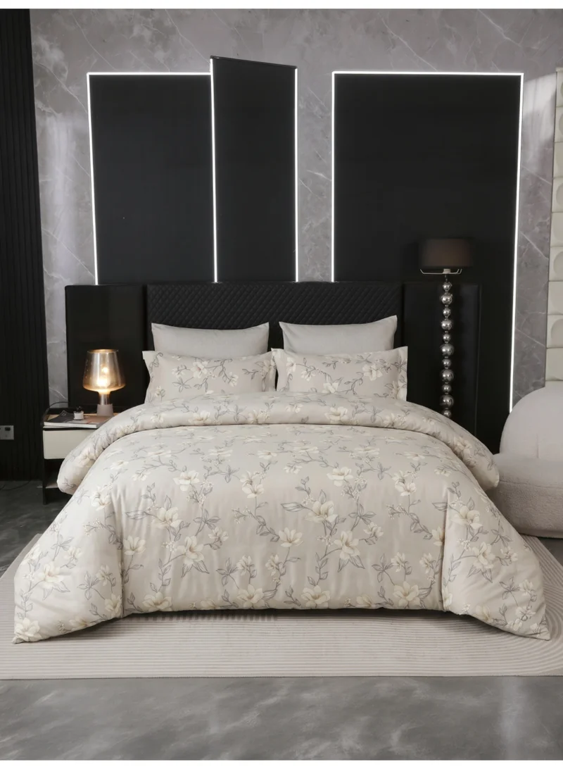Printed Duvet Set, Queen Size Fits 180x200 cm - 4-Pcs Bed Set, Brushed Microfiber Fabric - 1 Duvet Cover, 1 Fitted Sheet, 1 Pillow Shams, 1 Pillowcases (Filler Not Included)