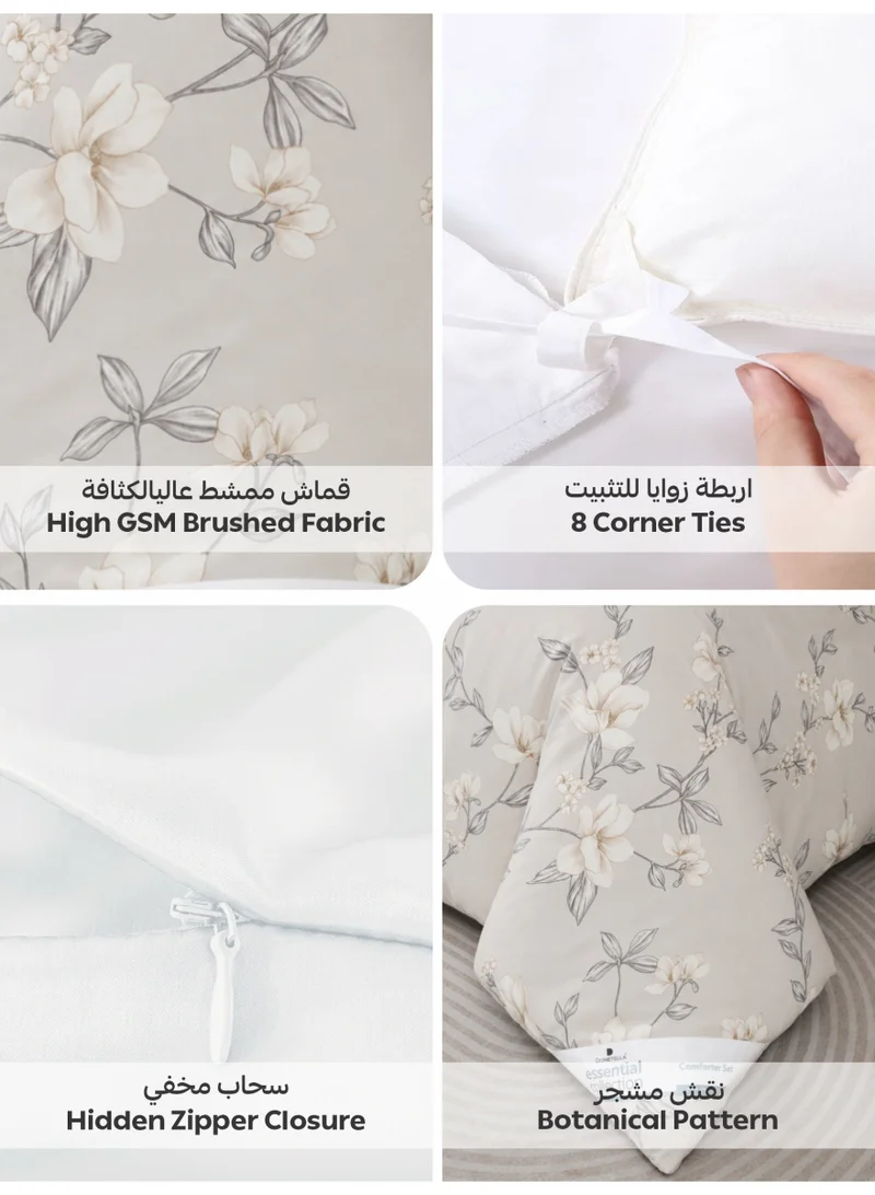 Donetella QUEEN (180x200 cm) Printed Duvet Set, Queen Size Fits 180x200 cm - 4-Pcs Bed Set, Brushed Microfiber Fabric - 1 Duvet Cover, 1 Fitted Sheet, 1 Pillow Shams, 1 Pillowcases (Filler Not Included)  | Best Price UAE