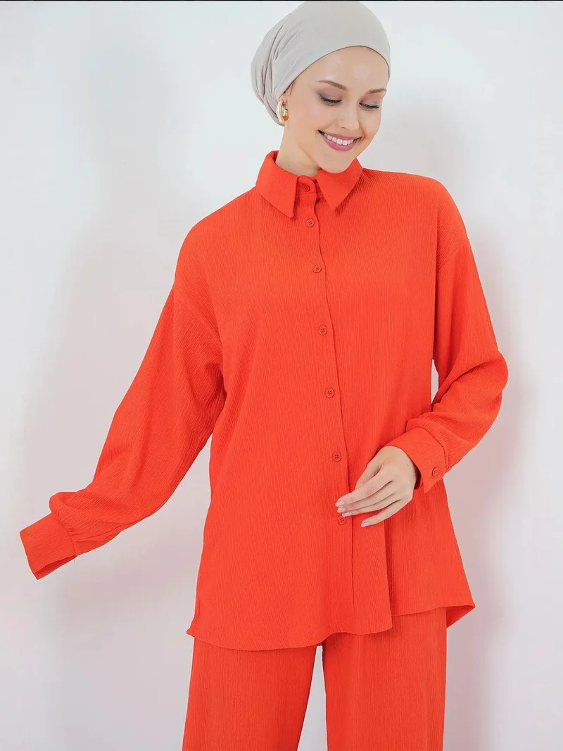 Big Dart Pumpkin Orange BDART Oversized Shirt & Pants Two-Piece Coord Set for Women | Best Price UAE