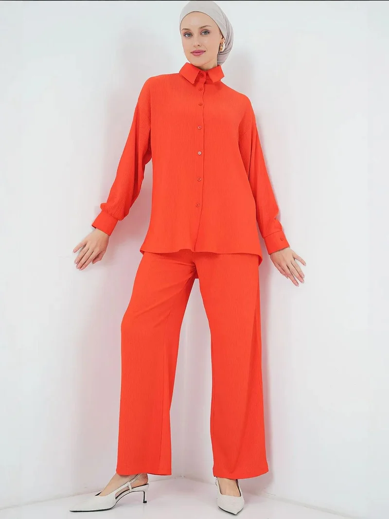 Big Dart Pumpkin Orange BDART Oversized Shirt & Pants Two-Piece Coord Set for Women | Best Price UAE
