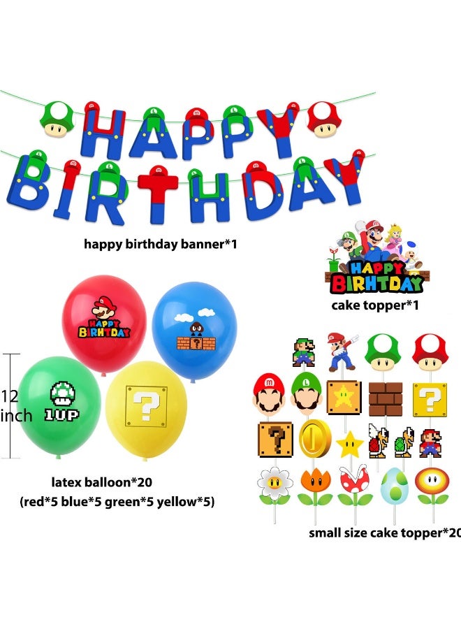 TAPIT Mario Birthday Party Supplies Party Decorations Set Include Banner Balloons Hanging Swirls Cake Cupcake Toppers Tablecloth for Boys Girls Mario Theme Party - Image 2