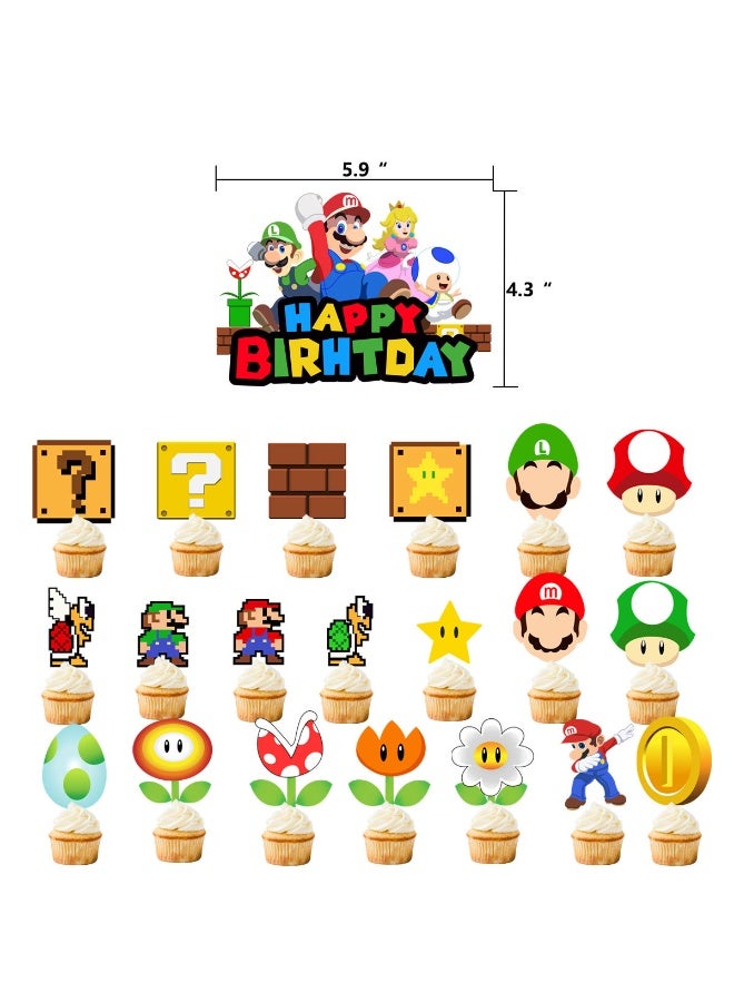 TAPIT Mario Birthday Party Supplies Party Decorations Set Include Banner Balloons Hanging Swirls Cake Cupcake Toppers Tablecloth for Boys Girls Mario Theme Party - Image 3