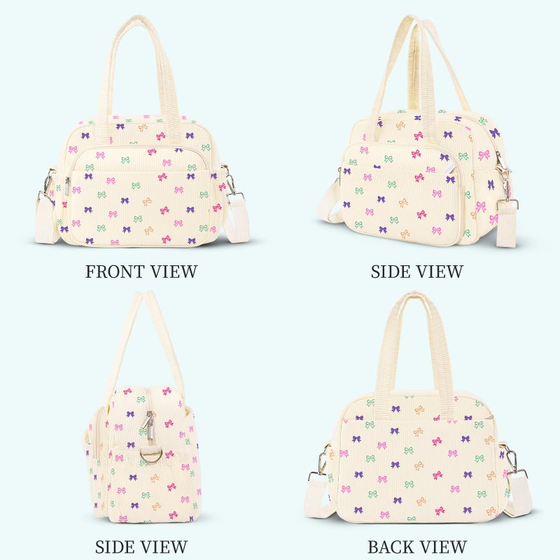 WOBAGMEN Lunch Box for Women,Insulated bow Corduroy Lunch Tote Cute Lunch bag with Shoulder Strap, Multiple Pockets, Adult Teacher Nurse Bento Lunch Box for Women for work Picnic - Image 3
