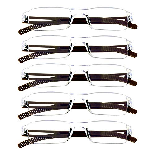 VisionGlobal 5 Pairs Reading Glasses, Blue Light Blocking Glasses, Computer Reading Glasses for Women and Men, Fashion Square Eyewear Frame (Brown,+1.50 Magnification) - Image 1