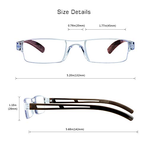 VisionGlobal 5 Pairs Reading Glasses, Blue Light Blocking Glasses, Computer Reading Glasses for Women and Men, Fashion Square Eyewear Frame (Brown,+1.50 Magnification) - Image 3