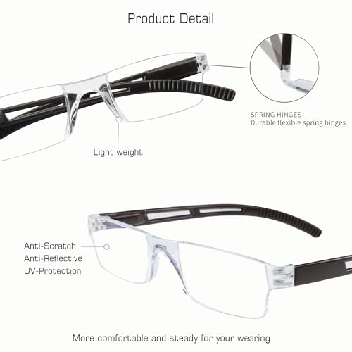 VisionGlobal 5 Pairs Reading Glasses, Blue Light Blocking Glasses, Computer Reading Glasses for Women and Men, Fashion Square Eyewear Frame (Brown,+1.50 Magnification) - Image 2