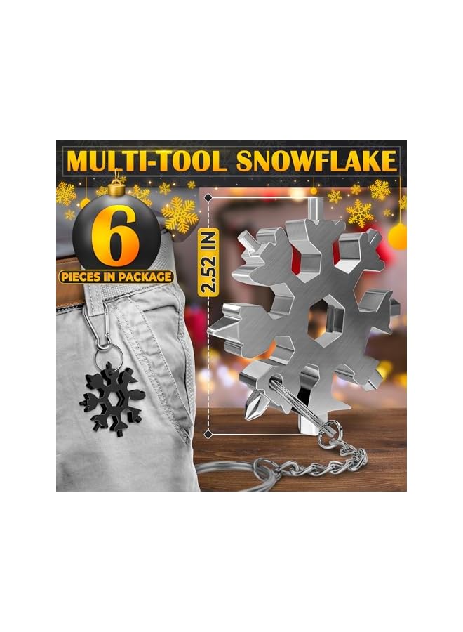 PROMASS promass 6 PCS 18-in-1 Stainless Steel Snowflake Multi-Tool Portable Keychain Screwdriver Bottle Opener Tool for Outdoor Camping - Bicycle Multitools Cool Gadgets Gift Idea (Silver, Multicolor, Black)  - Image 2
