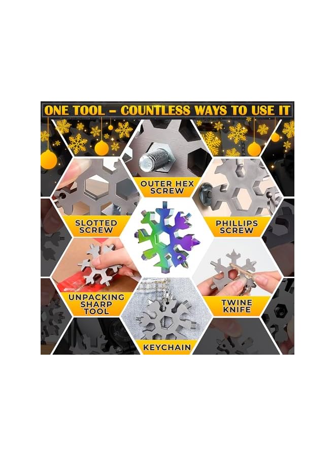 PROMASS promass 6 PCS 18-in-1 Stainless Steel Snowflake Multi-Tool Portable Keychain Screwdriver Bottle Opener Tool for Outdoor Camping - Bicycle Multitools Cool Gadgets Gift Idea (Silver, Multicolor, Black)  - Image 5