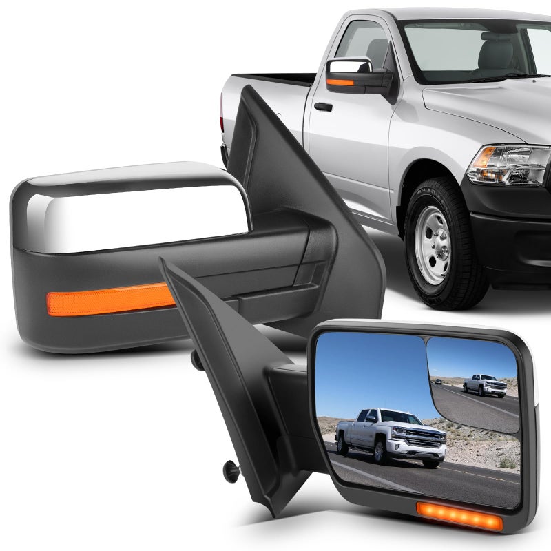 ECCPP Pair Set Replacement fit for Ford for F150 20072014 Chrome Towing Mirror Power Heated Puddle Light Turn Signal Side View