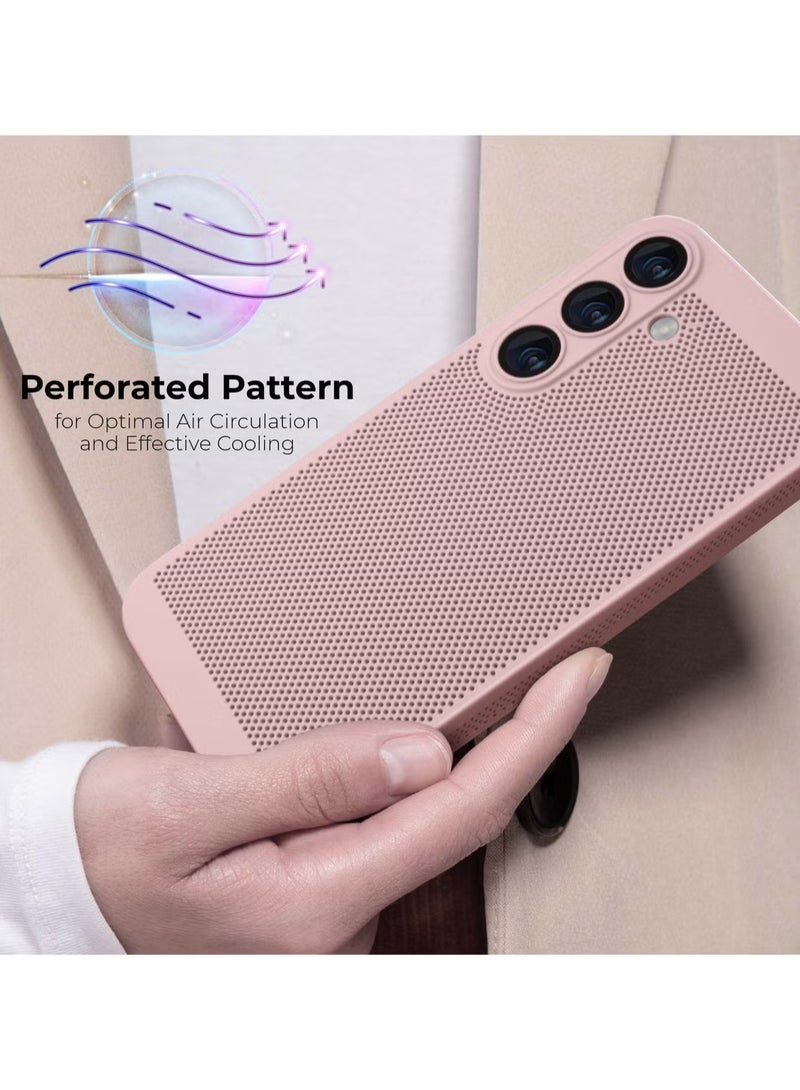 Heat Dissipation Case with Built in Camera Lens Protector Slim Fit Breathable Cooling Anti Fingerprint Hard PC Back Shockproof Cover For Samsung Galaxy A35 (Pink) - Image 2