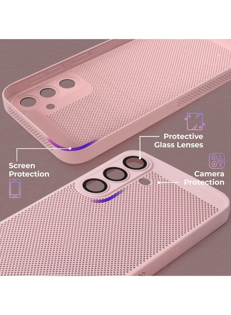 Heat Dissipation Case with Built in Camera Lens Protector Slim Fit Breathable Cooling Anti Fingerprint Hard PC Back Shockproof Cover For Samsung Galaxy A35 (Pink) - Image 5
