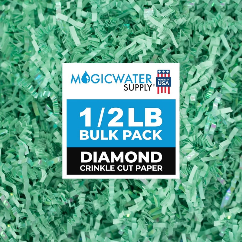 MagicWater Supply - 1/2 LB - Diamond Mint Green - Crinkle Cut Paper Shred Filler great for Gift Wrapping, Basket Filling, Birthdays, Weddings, Anniversaries - Image 1
