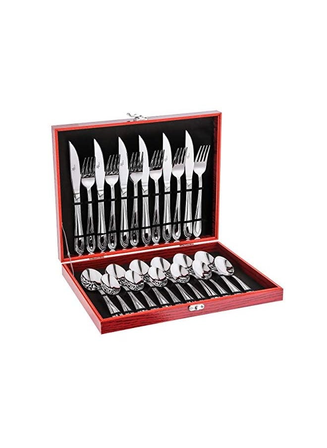vesus - 24-Piece Silverware Set with Storage Chest Box, High Grade 18/10 Stainless Steel Flatware Cutlery Tableware Set, Service for 6, Mirror Polished, Dishwasher Safe - Image 1
