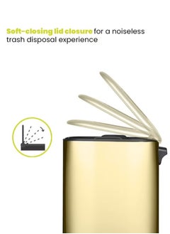 EKO REGENT SERIES | Brushed Stainless Steel Finish | Soft-Closing | Fingerprint-Resistant | Pedal Trash & Garbage Bin, Champagne Gold, 32 Liters  - Image 4