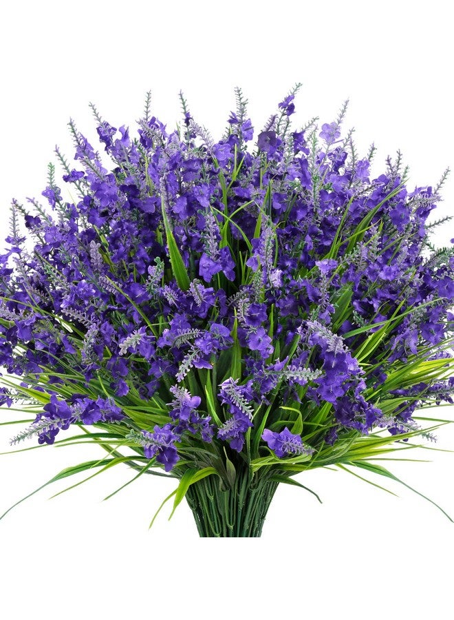 Besteek 20 Bundles Artificial Lavender Flowers for Outdoors Fake Silk Flowers Faux Plants UV Resistant for Indoor Outside Spring Porch Garden Window Table Box Office Home Decorations, Deep Purple - Image 1