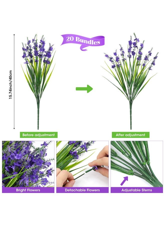 Besteek 20 Bundles Artificial Lavender Flowers for Outdoors Fake Silk Flowers Faux Plants UV Resistant for Indoor Outside Spring Porch Garden Window Table Box Office Home Decorations, Deep Purple - Image 2