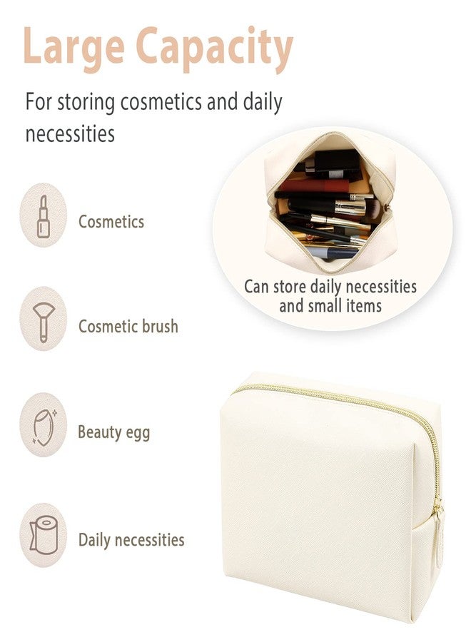 GFU Makeup Bag, Travel Cosmetic Bag for Women, Large Capacity Travel Toiletry Bag Waterproof PU Leather, Multifunctional Cosmetic Pouch for Girls, Women and Moms Gifts, Beige White - Image 2