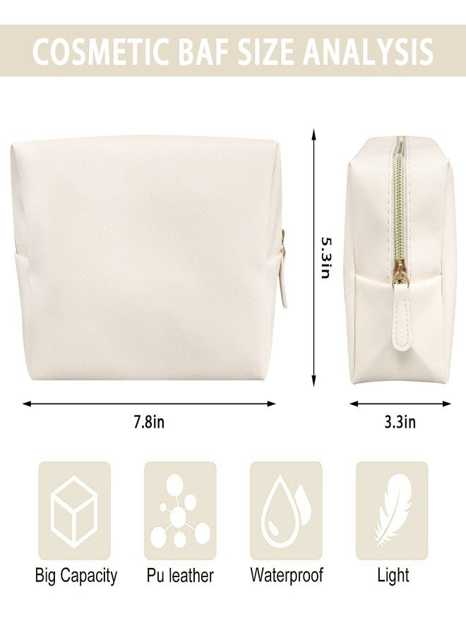 GFU Makeup Bag, Travel Cosmetic Bag for Women, Large Capacity Travel Toiletry Bag Waterproof PU Leather, Multifunctional Cosmetic Pouch for Girls, Women and Moms Gifts, Beige White - Image 3